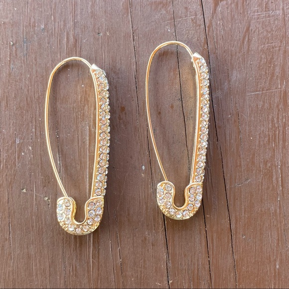 Pomina Safety Pin Jewel Encrusted Large Earrings - Picture 5 of 12